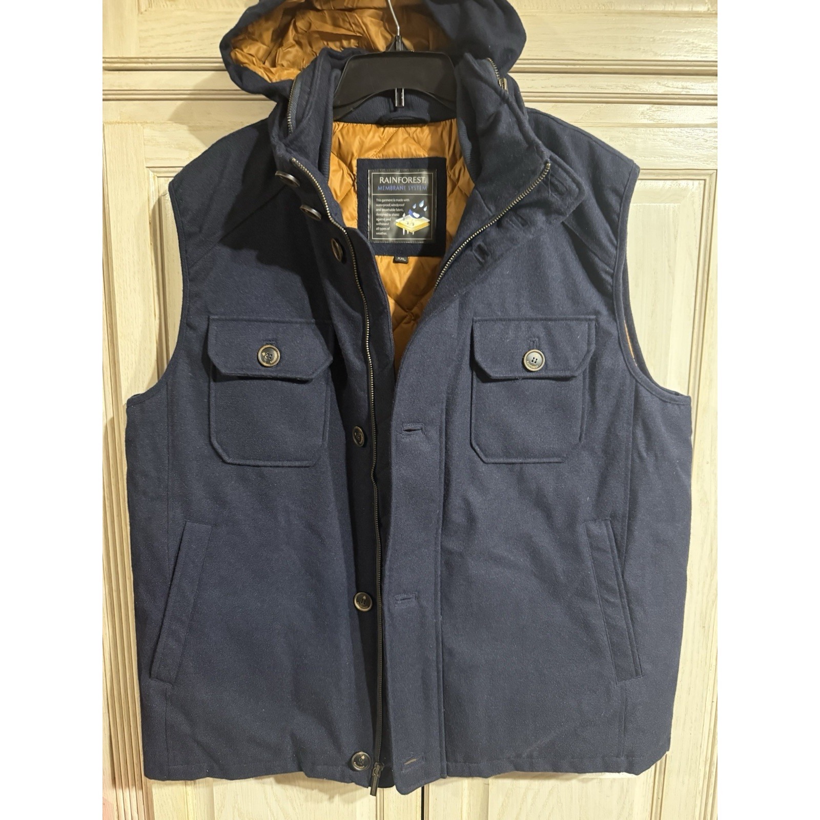 Rainforest Vest 2xl Navy Down Quilted Lined Membrane System Wind/Water Proof
